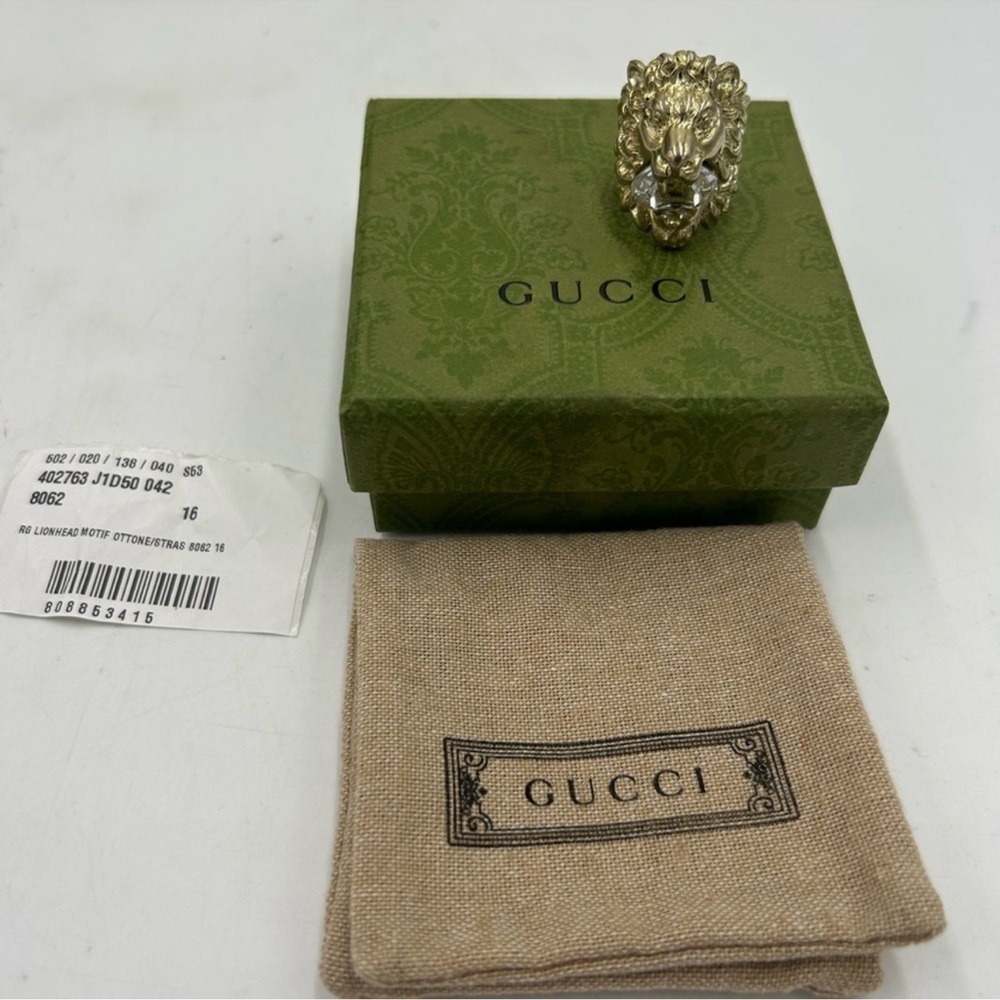 Gucci iconic lion head Ring with Crystal size 7.5 made in Italy - Picture 3 of 8